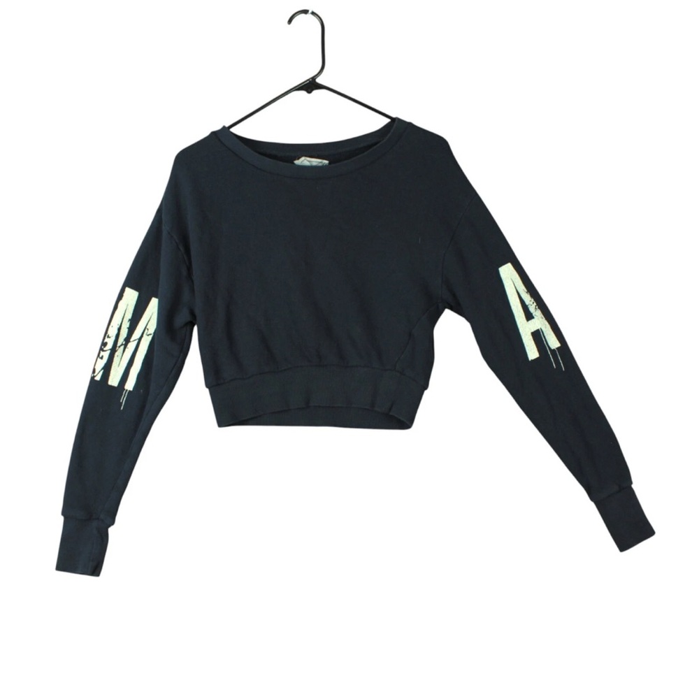 Avan Lily Women Cropped Sweatshirt Top Black Long Sleeves Japan EUC